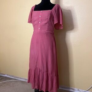 Luxology Pink Midi Dress with Square Neckline